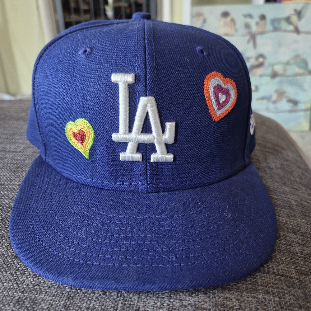 Limited edition LA Dodgers blue hat with Embroidered hearts OFFICIAL.